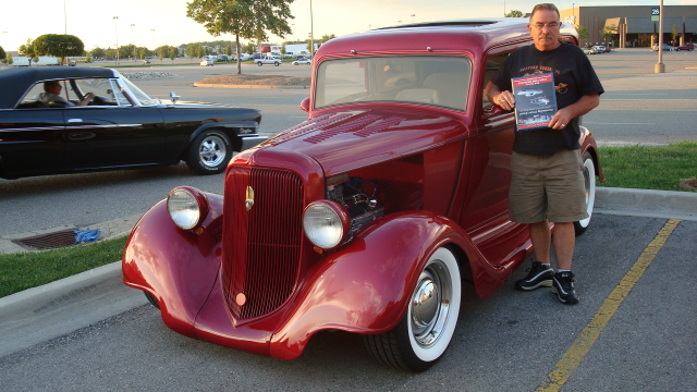 Al Schadelwald's upside down State Farm award is for his slick 34 Plymouth